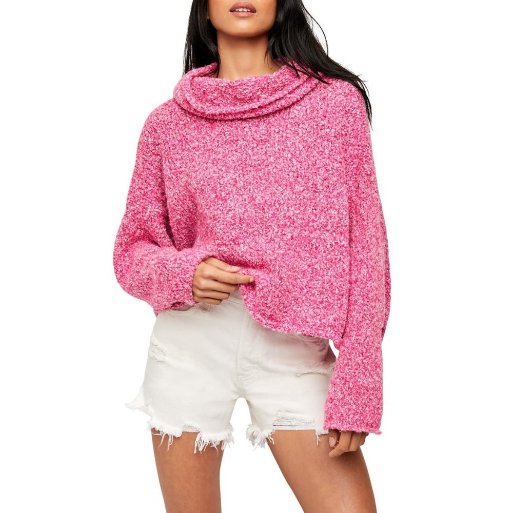 NWT Womens Size Small Anthro Free People Pink BFF Cowl Neck Chenille Sweater NEW